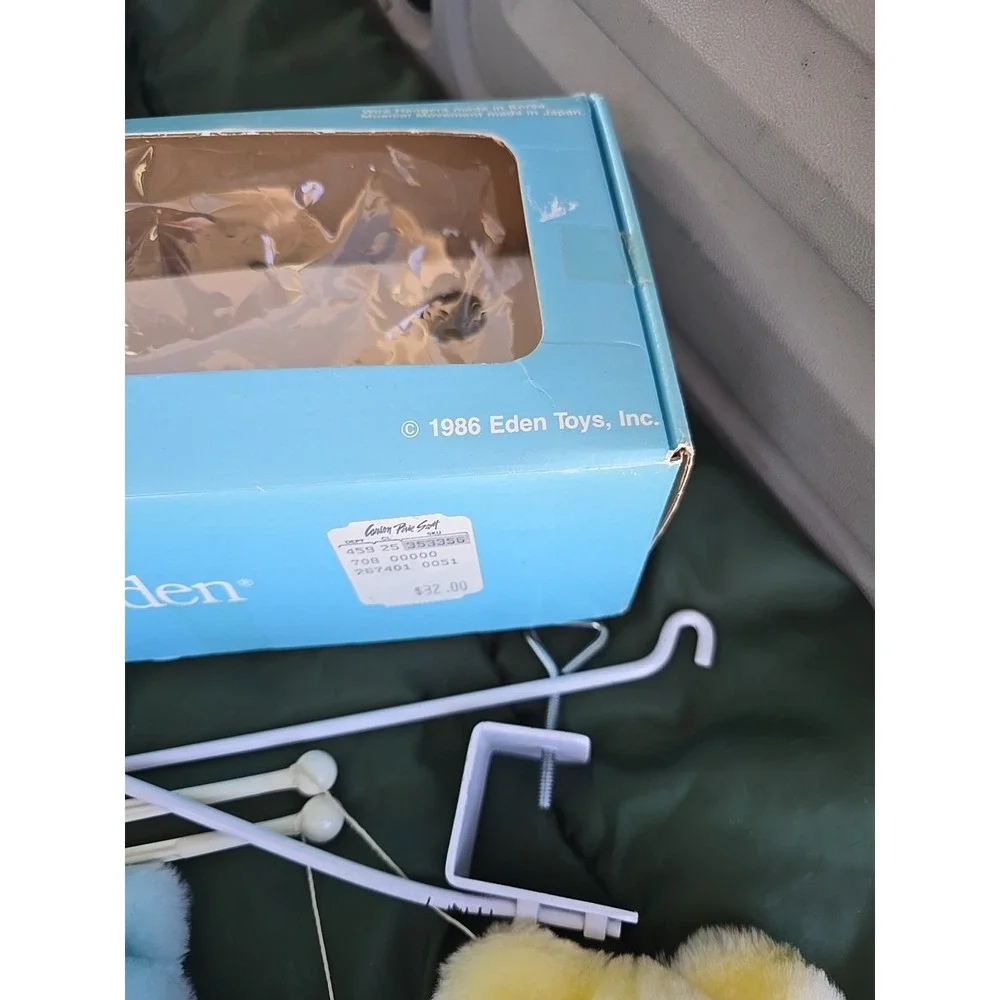 Vtg 1986 Eden Toys Musical Crib Mobile Teddy Bears Pastel Pink Blue Yellow Boxed